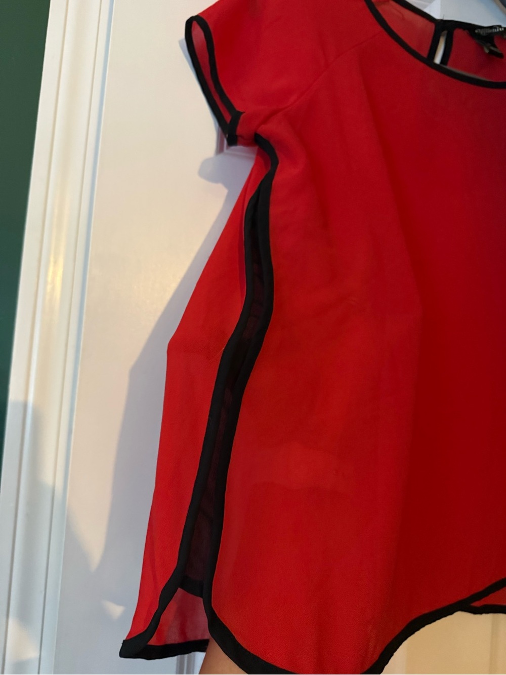 Apt. 9 Red Sheer Blouse with Black Trim - Picture 3 of 4
